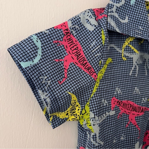 Dinosaur Bones Short Sleeve Button Down Boys 110 cm Blue Paleontology 4T - Picture 3 of 10